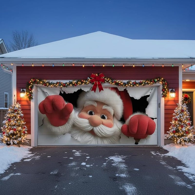 Christmas Santa Claus Brick Wall Breaker Garage Door Banner 240x180cm Indoor Outdoor Decor - Image 1